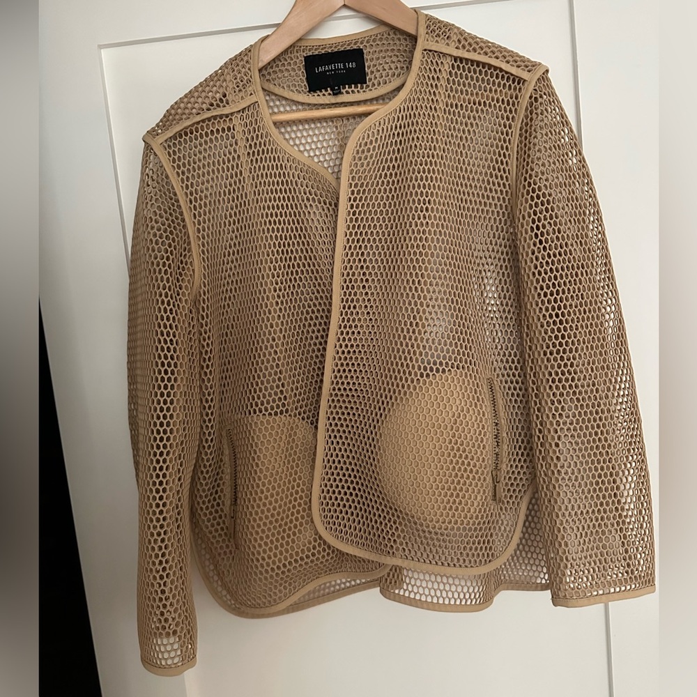 Lafayette 148 Beige Mesh Cardigan